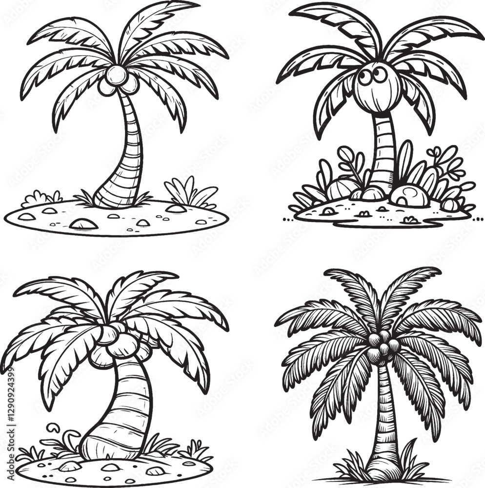 Fototapeta premium Hand-Drawn Cartoon Palm Trees Collection