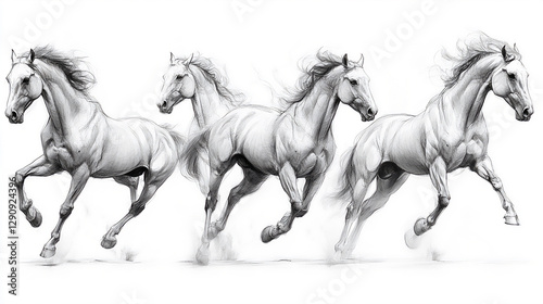 Chic Horse Sketch with Dynamic Actions Perfect for Stylish Artworks and Modern Creative Visual Projects