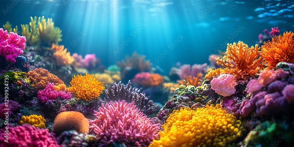 Fototapeta premium a coral reef with colorful plants and sunlight