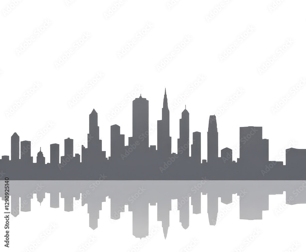 Fototapeta premium City skyline silhouette with reflection and transparent background