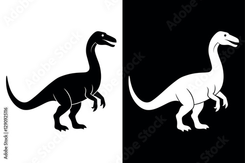 Dinosaur Silhouette Vector Icon High-Quality Design on Black And White Background.