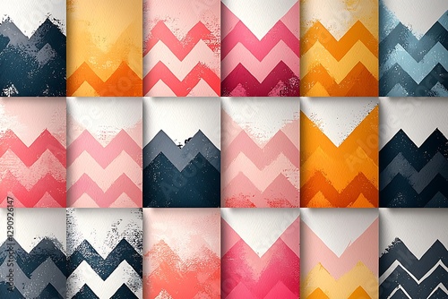 Vibrant chevron patterns in a cheerful, abstract mosaic of warm and cool colors.