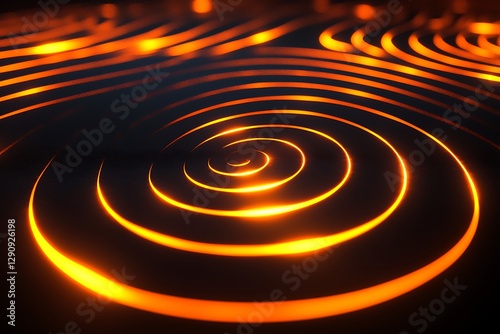 Glowing orange concentric circles create a mesmerizing abstract pattern on a dark background.
