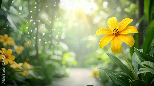 Yellow Flower in Rain Forest Sunlight