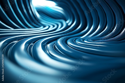 Abstract flowing blue metallic waves creating a futuristic tunnel or pathway
