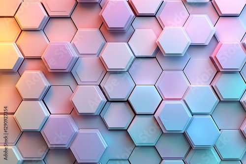 Geometric honeycomb pattern with soft pastel gradient lighting, evoking a sense of modern design and abstract beauty.