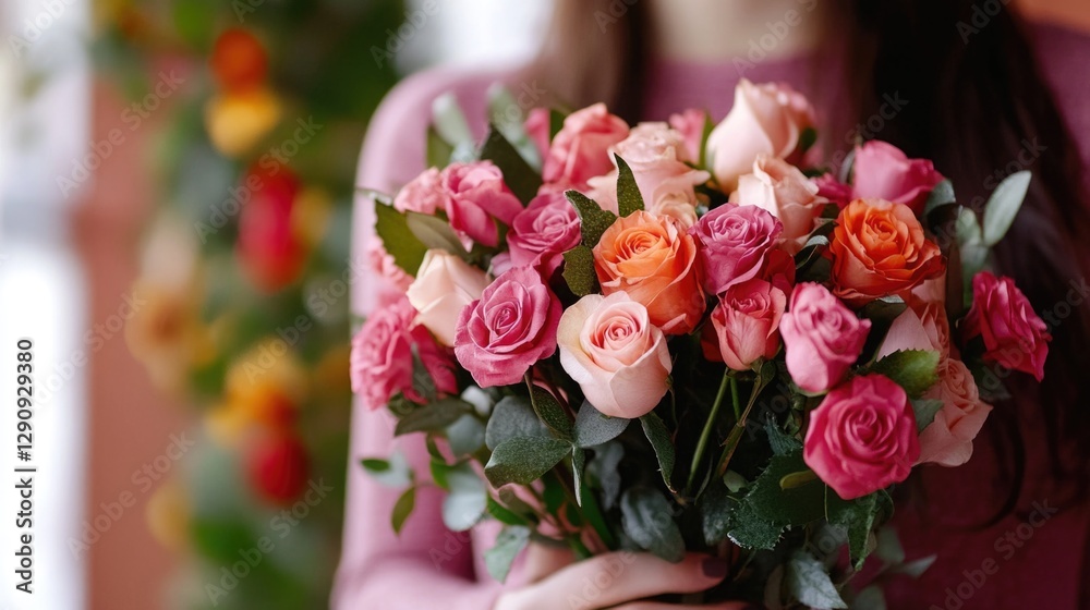 Fototapeta premium A person holding a bouquet of mixed-colored flowers, perfect for various occasions