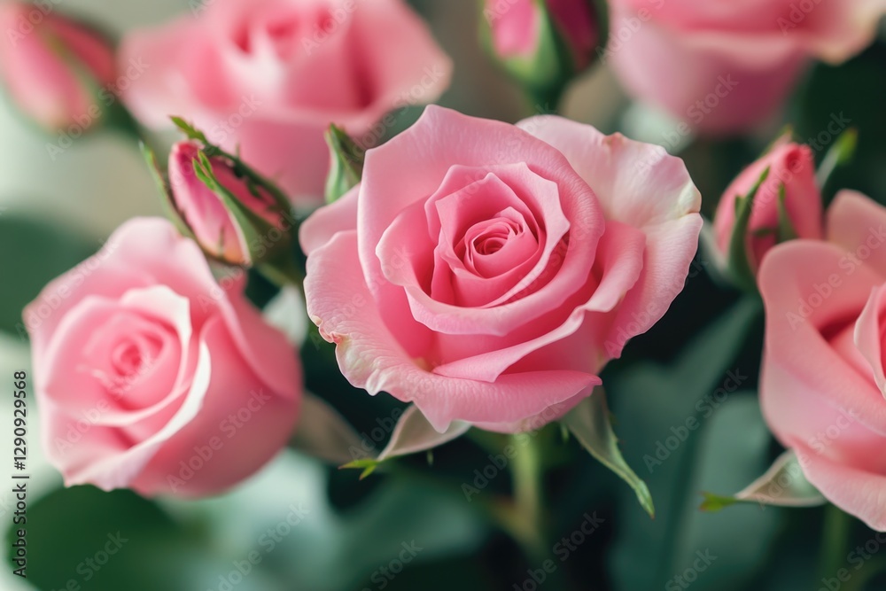 A bouquet of fresh pink roses arranged in a decorative vase, ideal for romantic occasions or as a gift