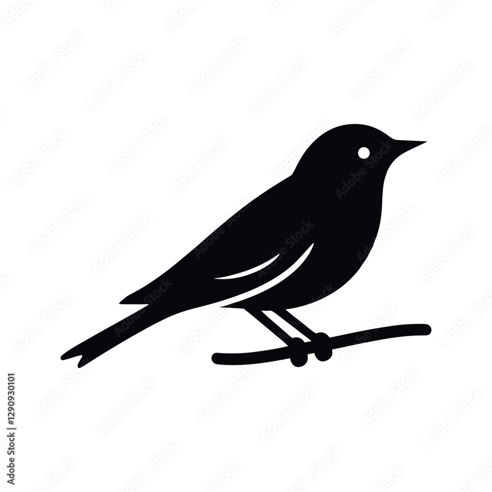 Obraz premium Nightingale Vector Silhouette – Charming Small Bird Illustration (EPS)