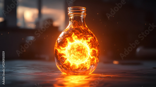 a bottle with a fire inside of it photo