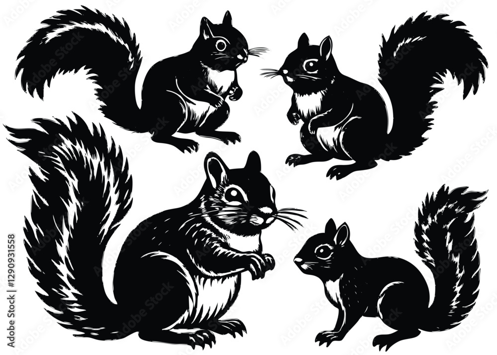 Obraz premium Squirrel Silhouette set black Vector design, Red Squirrel Illustration Vector animal set Design for Printing and Craft Projects