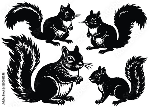Squirrel Silhouette set black Vector design, Red Squirrel Illustration Vector animal set Design for Printing and Craft Projects