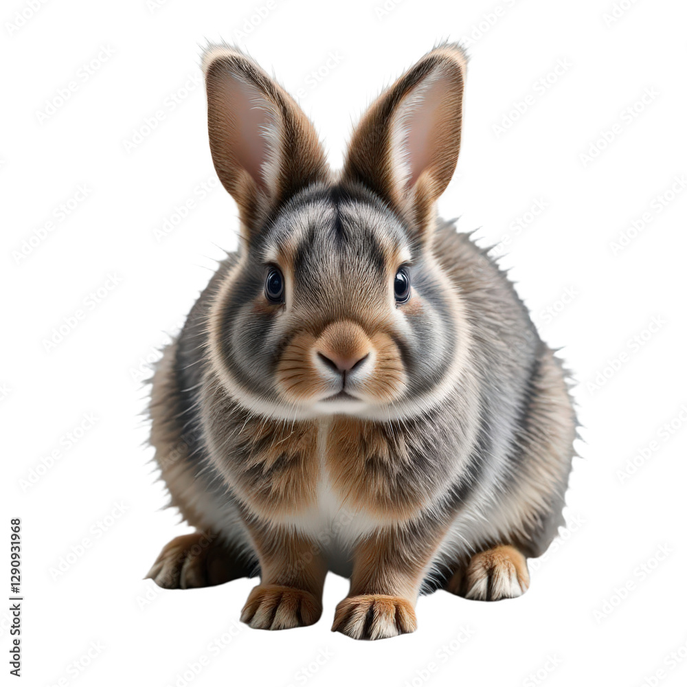 Obraz premium Cute brown and gray bunny with transparent background