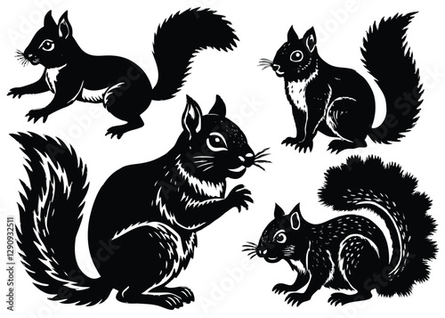 Squirrel Silhouette set black Vector design, Red Squirrel Illustration Vector animal set Design for Printing and Craft Projects