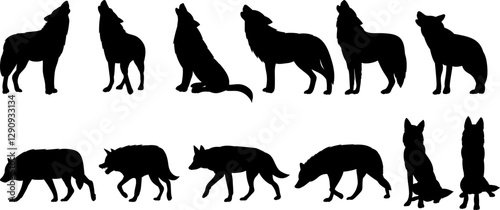 dog silhouette, shepherd collection on white background, vector