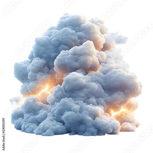 A Fluffy 3D Cartoon Cloud with Glowing Silver Lining Isolated on Transparent Background