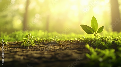 Young Plant Sprout Growing in Sunlight in a Forest