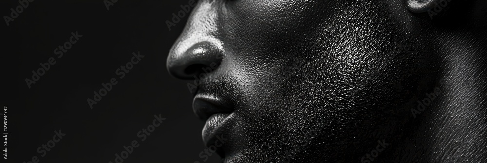 3d background minimalistic mockup with space for text, moody black-and-white close-up of a man with a mysterious look 3d background minimalistic mockup with space for text, moody black-and-white close-up of a man with a mysterious look