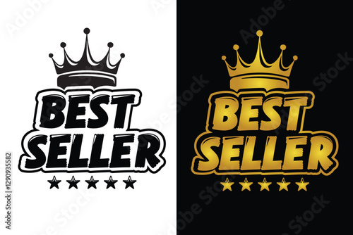 Best seller sticker with crown black and gold color.