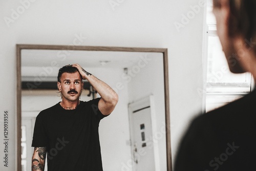Foto Fashionable man looking at himself in the mirror