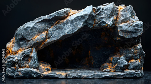 a rock with a fire inside of it photo