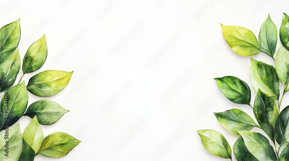 A minimalistic design featuring green leaves on a white background. A minimalistic design featuring green leaves on a white background.