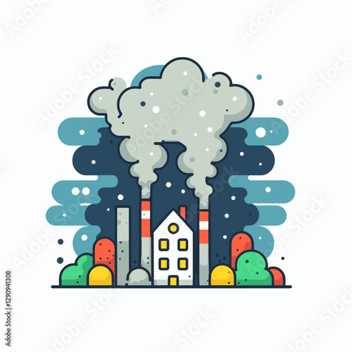 A minimalist flat design illustration of pollution, showcasing environmental concerns with simple shapes and modern aesthetics. Suitable for awareness campaigns, educational tools, and creative projec