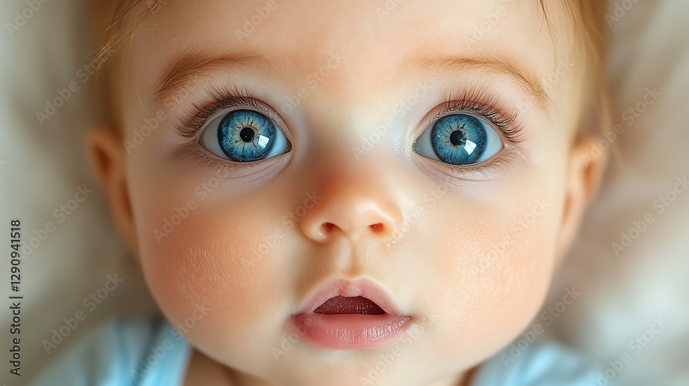A baby with big sparkling eyes looking up in wonder A baby with big sparkling eyes looking up in wonder