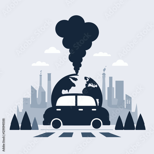 A simple and minimalist flat design illustration showcasing pollution, emphasizing environmental concerns. Perfect for educational content, awareness campaigns, or creative visuals.