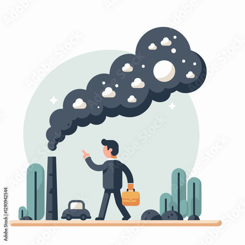 A minimalist flat design illustration of pollution, featuring simple shapes and modern aesthetics. Ideal for environmental campaigns, educational tools, or creative designs.
