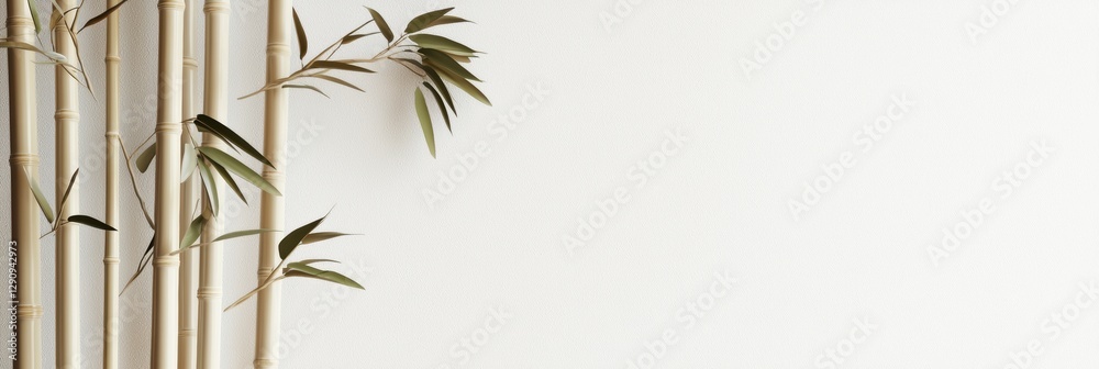 Naklejka premium 3d background minimalistic mockup with space for text, delicate bamboo stalks forming a natural tranquil frame