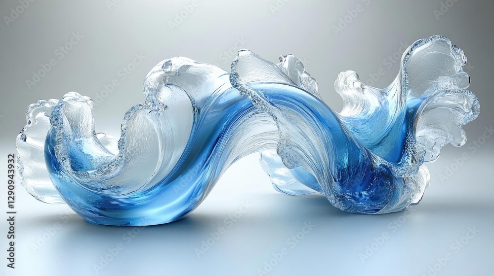 Ocean Wave Glass Sculpture: Abstract Art in Blue Ocean Wave Glass Sculpture: Abstract Art in Blue