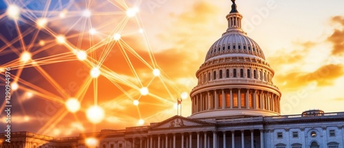 The capitol building surrounded by a network of stars creating a dreamy scene