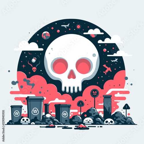 A minimalist flat design illustration of pollution, showcasing environmental concerns with simple shapes and modern aesthetics. Suitable for awareness campaigns, educational tools, and creative projec