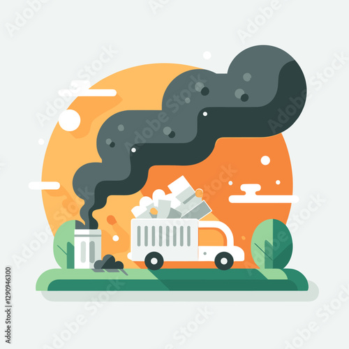 A minimalist flat design illustration of pollution, showcasing environmental concerns with simple shapes and modern aesthetics. Suitable for awareness campaigns, educational tools, and creative.
