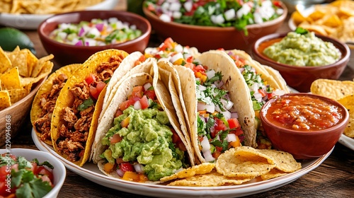 delicious tacos platter with fresh ingredients and sides