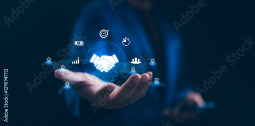 Business ecosystems and partnerships concept. Business collaboration strategies. The complex network of organizations to create value for customers acquisition , suppliers, and other stakeholders.