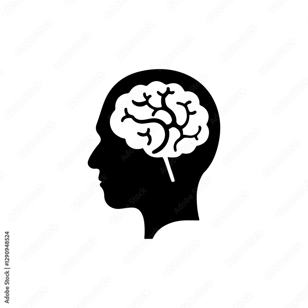 Black Human brain silhouette vector illustration on white background Black Human brain silhouette vector illustration on white background