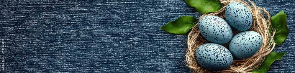 Obraz premium Easter Denim 3d background minimalistic mockup with space for text