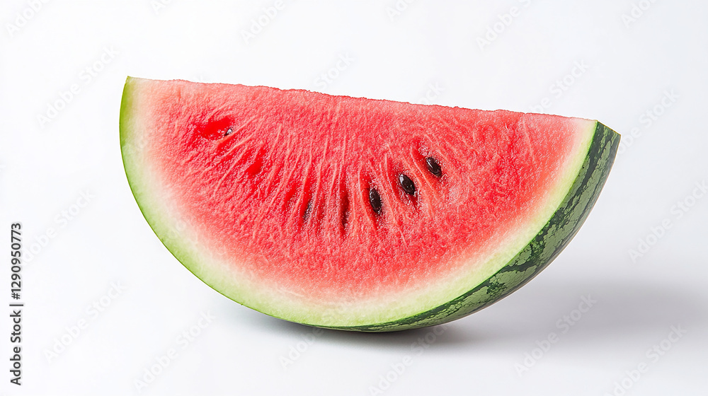 A perfectly sliced watermelon wedge on a white background A perfectly sliced watermelon wedge on a white background