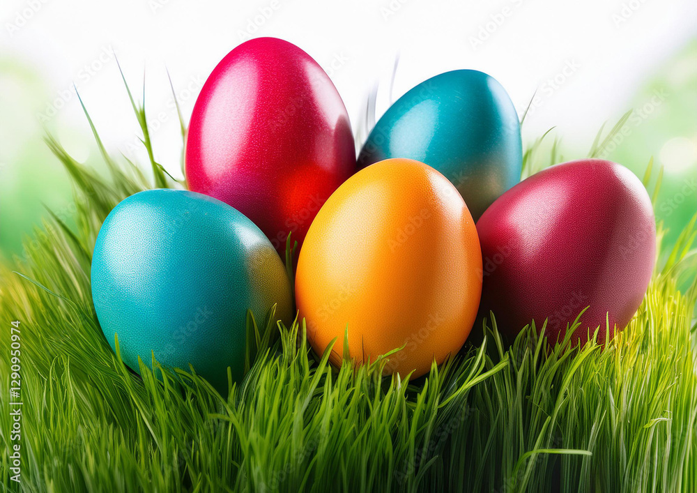 Colorful easter eggs on green grass Colorful easter eggs on green grass