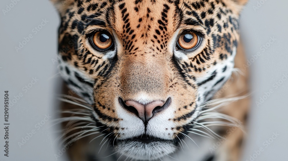 Fototapeta premium Close-up jaguar face, intense gaze, studio shot, wildlife portrait