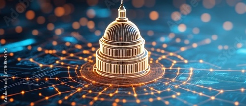Iconic capitol building merging with a digital circuit board design concept
