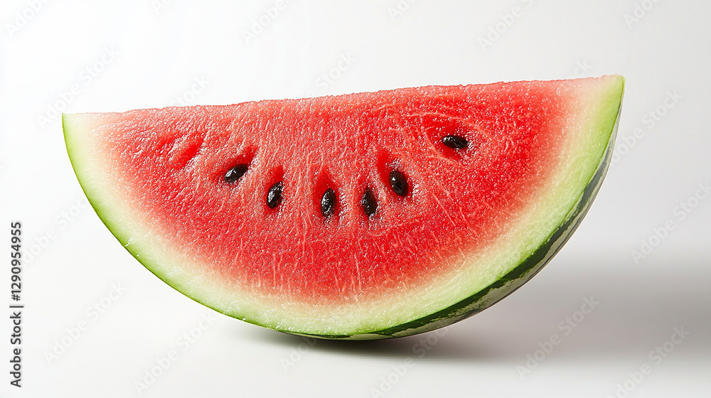 A perfectly sliced watermelon wedge on a white background A perfectly sliced watermelon wedge on a white background