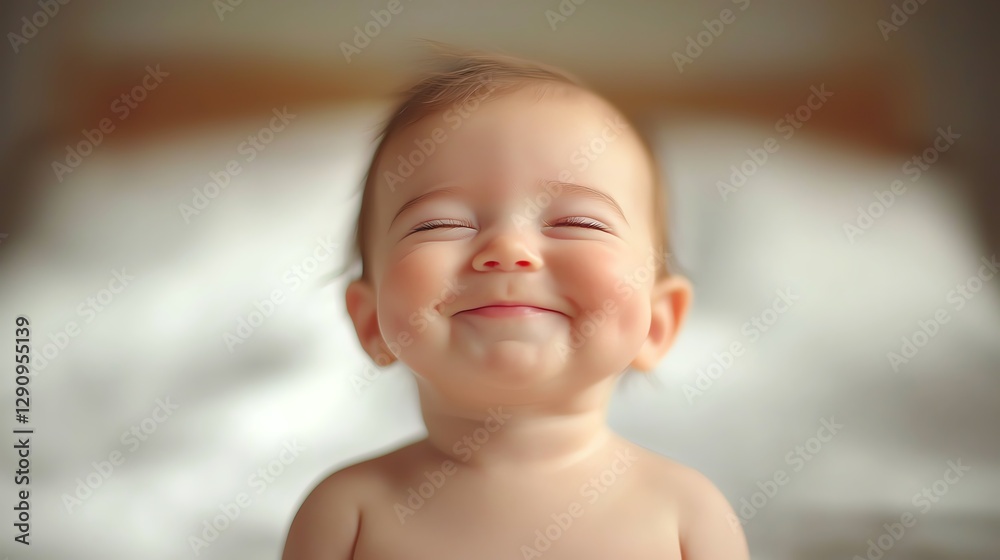 A baby boy with chubby cheeks laughing happily A baby boy with chubby cheeks laughing happily
