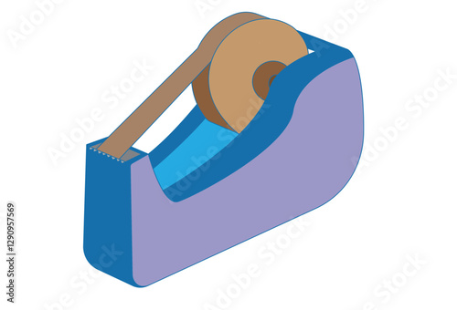 Tape Dispenser vectors, A tape dispenser with an adhesive scotch roll, featuring a sticky ribbon and a reel holder. Designed with a bobbin for efficient use, this office equipment includes a duct gun.