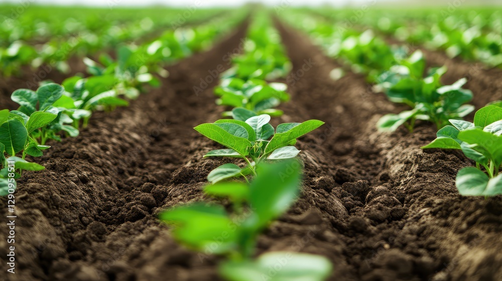 Rows of green bean plants growing in fertile soil, natural lines and textures ideal for agricultural copy space. Rows of green bean plants growing in fertile soil, natural lines and textures ideal for agricultural copy space.