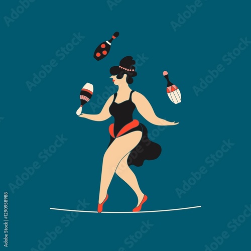Female juggler illustration, circus character design