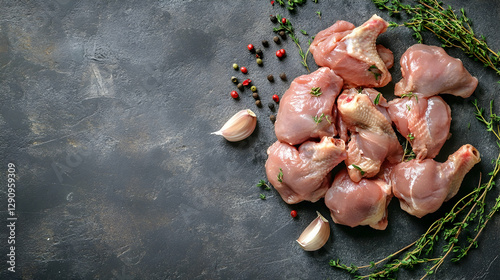 Freshly prepared poultry giblets arranged on a rustic surface, offering clean design space for culinary themes
