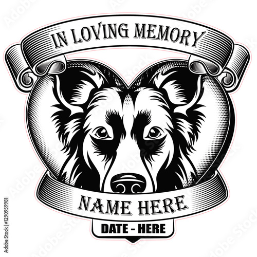 Border Collie Memorial Sign Heart Shaped with Date and Name